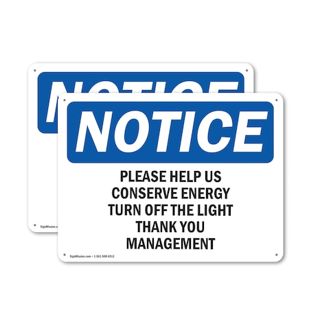 Signmission Please Help Us Conserve Energy Turn Off, 14 in W x Rectangle, Plastic OS-2PACK-NS-P-1014-L-17457